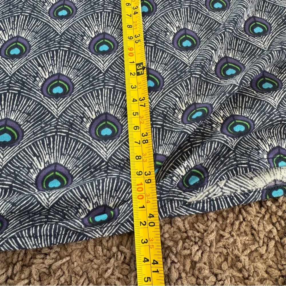 Tory Burch 100% Silk Wrap Dress Peacock Feather Print Sleeveless Purple Blue S - Picture 9 of 13